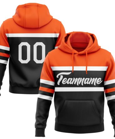 Custom Black White-Orange Line Sports Pullover Sweatshirt Hoodie, Gift For Football, Baseball, Hockey, Basketball, Softball & Rugby Fans