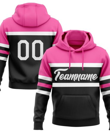 Custom Black White-Pink Line Sports Pullover Sweatshirt Hoodie, Gift For Football, Baseball, Hockey, Basketball, Softball & Rugby Fans