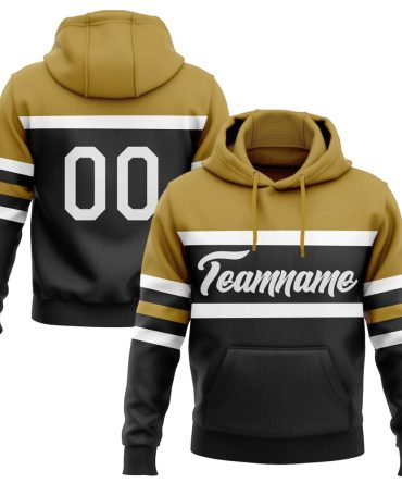 Custom Black White-Old Gold Line Sports Pullover Sweatshirt Hoodie, Gift For Football, Baseball, Hockey, Basketball, Softball & Rugby Fans
