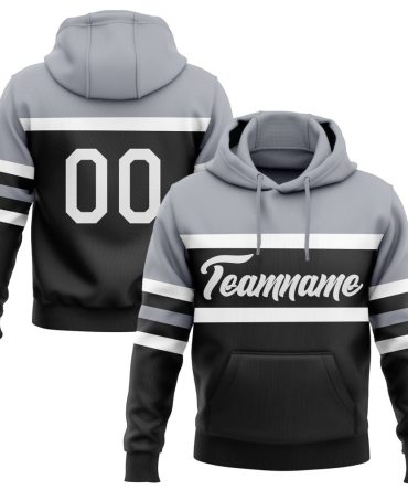 Custom Black White-Gray Line Sports Pullover Sweatshirt Hoodie, Gift For Football, Baseball, Hockey, Basketball, Softball & Rugby Fans