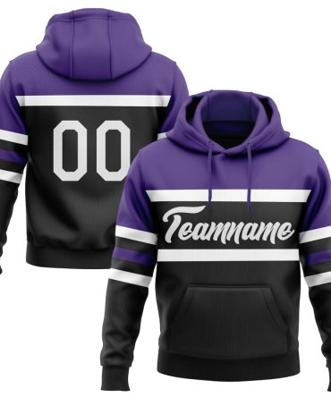 Custom Black White-Purple Line Sports Pullover Sweatshirt Hoodie, Gift For Football, Baseball, Hockey, Basketball, Softball & Rugby Fans