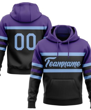 Custom Black Light Blue-Purple Line Sports Pullover Sweatshirt Hoodie, Gift For Football, Baseball, Hockey, Basketball, Softball & Rugby Fans