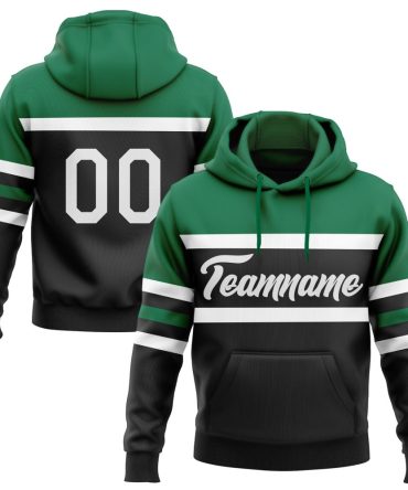 Custom Black White-Kelly Green Line Sports Pullover Sweatshirt Hoodie, Gift For Football, Baseball, Hockey, Basketball, Softball & Rugby Fans
