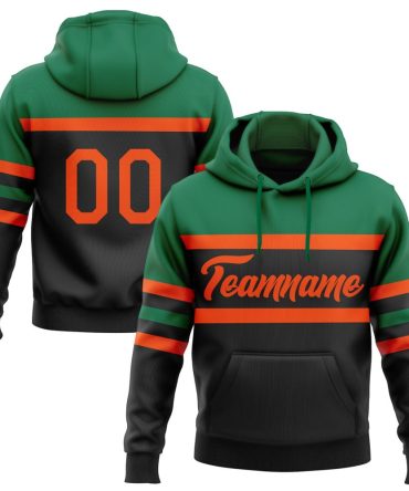 Custom Black Orange-Kelly Green Line Sports Pullover Sweatshirt Hoodie, Gift For Football, Baseball, Hockey, Basketball, Softball & Rugby Fans