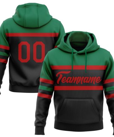 Custom Black Red-Kelly Green Line Sports Pullover Sweatshirt Hoodie, Gift For Football, Baseball, Hockey, Basketball, Softball & Rugby Fans