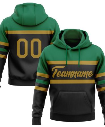 Custom Black Old Gold-Kelly Green Line Sports Pullover Sweatshirt Hoodie, Gift For Football, Baseball, Hockey, Basketball, Softball & Rugby Fans