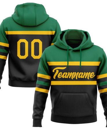 Custom Black Yellow-Kelly Green Line Sports Pullover Sweatshirt Hoodie, Gift For Football, Baseball, Hockey, Basketball, Softball & Rugby Fans