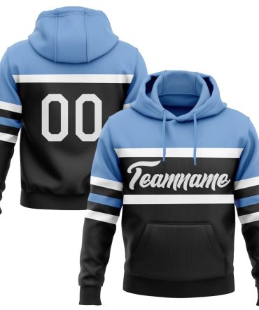 Custom Black White-Light Blue Line Sports Pullover Sweatshirt Hoodie, Gift For Football, Baseball, Hockey, Basketball, Softball & Rugby Fans