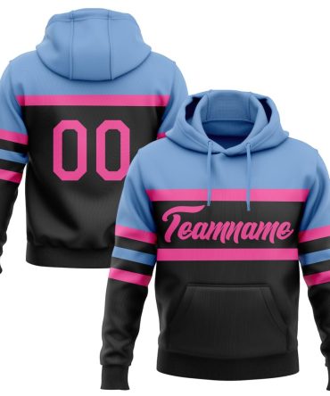 Custom Black Pink-Light Blue Line Sports Pullover Sweatshirt Hoodie, Gift For Football, Baseball, Hockey, Basketball, Softball & Rugby Fans