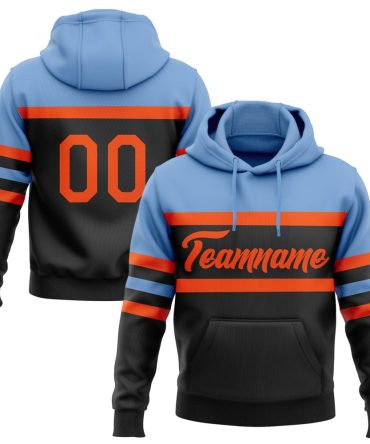 Custom Black Orange-Light Blue Line Sports Pullover Sweatshirt Hoodie, Gift For Football, Baseball, Hockey, Basketball, Softball & Rugby Fans