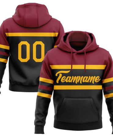 Custom Black Gold-Crimson Line Sports Pullover Sweatshirt Hoodie, Gift For Football, Baseball, Hockey, Basketball, Softball & Rugby Fans
