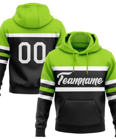 Custom Black White-Neon Green Line Sports Pullover Sweatshirt Hoodie, Gift For Football, Baseball, Hockey, Basketball, Softball & Rugby Fans