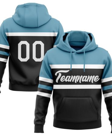 Custom Black White-Shadow Blue Line Sports Pullover Sweatshirt Hoodie, Gift For Football, Baseball, Hockey, Basketball, Softball & Rugby Fans