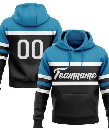 Custom Black White-Panther Blue Line Sports Pullover Sweatshirt Hoodie, Gift For Football, Baseball, Hockey, Basketball, Softball & Rugby Fans