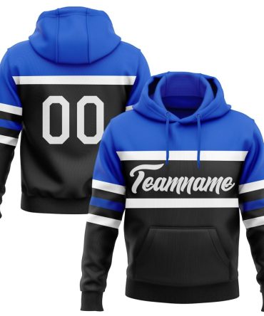 Custom Black White-Thunder Blue Line Sports Pullover Sweatshirt Hoodie, Gift For Football, Baseball, Hockey, Basketball, Softball & Rugby Fans