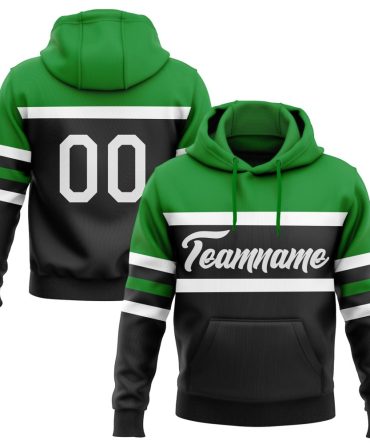 Custom Black White-Grass Green Line Sports Pullover Sweatshirt Hoodie, Gift For Football, Baseball, Hockey, Basketball, Softball & Rugby Fans
