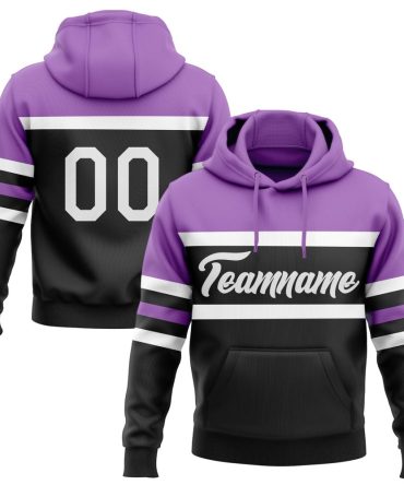 Custom Black White-Medium Purple Line Sports Pullover Sweatshirt Hoodie, Gift For Football, Baseball, Hockey, Basketball, Softball & Rugby Fans