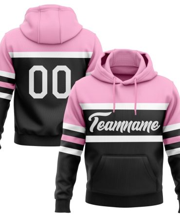 Custom Black White-Light Pink Line Sports Pullover Sweatshirt Hoodie, Gift For Football, Baseball, Hockey, Basketball, Softball & Rugby Fans