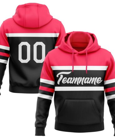 Custom Black White-Neon Pink Line Sports Pullover Sweatshirt Hoodie, Gift For Football, Baseball, Hockey, Basketball, Softball & Rugby Fans