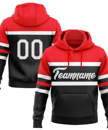 Custom Black White-Fire Red Line Sports Pullover Sweatshirt Hoodie, Gift For Football, Baseball, Hockey, Basketball, Softball & Rugby Fans