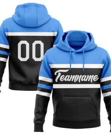 Custom Black White-Powder Blue Line Sports Pullover Sweatshirt Hoodie, Gift For Football, Baseball, Hockey, Basketball, Softball & Rugby Fans