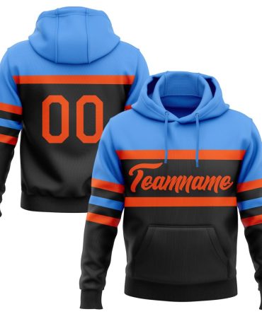 Custom Black Orange-Powder Blue Line Sports Pullover Sweatshirt Hoodie, Gift For Football, Baseball, Hockey, Basketball, Softball & Rugby Fans