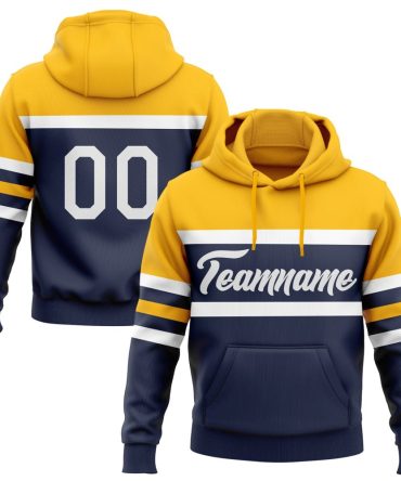 Custom Navy White-Gold Line Sports Pullover Sweatshirt Hoodie, Gift For Football, Baseball, Hockey, Basketball, Softball & Rugby Fans