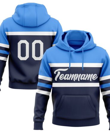 Custom Navy White-Powder Blue Line Sports Pullover Sweatshirt Hoodie, Gift For Football, Baseball, Hockey, Basketball, Softball & Rugby Fans
