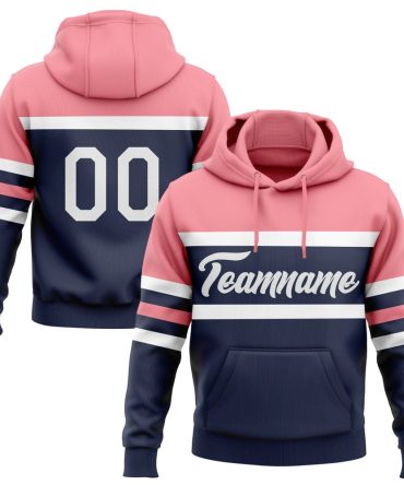 Custom Navy White-Medium Pink Line Sports Pullover Sweatshirt Hoodie, Gift For Football, Baseball, Hockey, Basketball, Softball & Rugby Fans