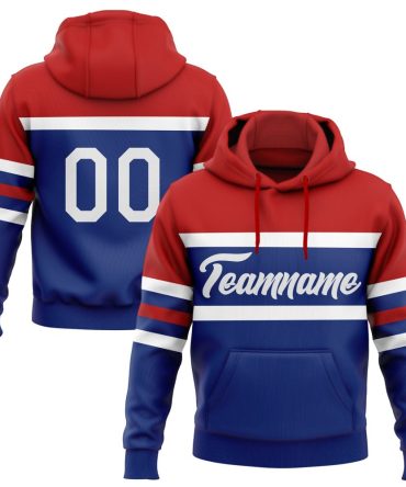 Custom Royal White-Red Line Sports Pullover Sweatshirt Hoodie, Gift For Football, Baseball, Hockey, Basketball, Softball & Rugby Fans
