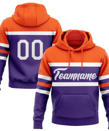 Custom Purple White-Orange Line Sports Pullover Sweatshirt Hoodie, Gift For Football, Baseball, Hockey, Basketball, Softball & Rugby Fans