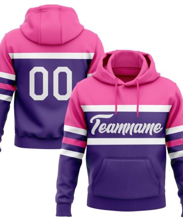 Custom Purple White-Pink Line Sports Pullover Sweatshirt Hoodie, Gift For Football, Baseball, Hockey, Basketball, Softball & Rugby Fans