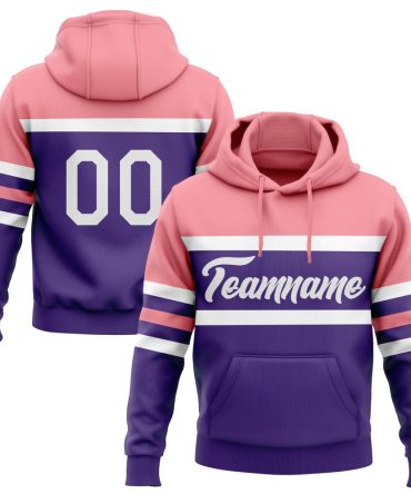 Custom Purple White-Medium Pink Line Sports Pullover Sweatshirt Hoodie, Gift For Football, Baseball, Hockey, Basketball, Softball & Rugby Fans