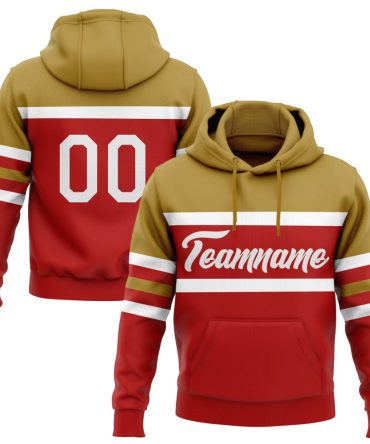 Custom Red White-Old Gold Line Sports Pullover Sweatshirt Hoodie, Gift For Football, Baseball, Hockey, Basketball, Softball & Rugby Fans