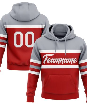 Custom Red White-Gray Line Sports Pullover Sweatshirt Hoodie, Gift For Football, Baseball, Hockey, Basketball, Softball & Rugby Fans