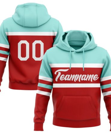 Custom Red White-Ice Blue Line Sports Pullover Sweatshirt Hoodie, Gift For Football, Baseball, Hockey, Basketball, Softball & Rugby Fans