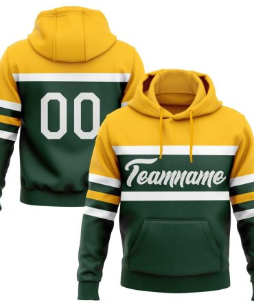 Custom Green White-Gold Line Sports Pullover Sweatshirt Hoodie, Gift For Football, Baseball, Hockey, Basketball, Softball & Rugby Fans