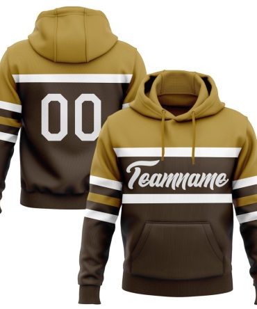Custom Brown White-Old Gold Line Sports Pullover Sweatshirt Hoodie, Gift For Football, Baseball, Hockey, Basketball, Softball & Rugby Fans
