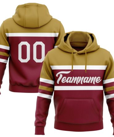 Custom Crimson White-Old Gold Line Sports Pullover Sweatshirt Hoodie, Gift For Football, Baseball, Hockey, Basketball, Softball & Rugby Fans