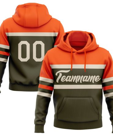 Custom Olive Cream-Orange Line Sports Pullover Sweatshirt Salute To Service Hoodie, Gift For Football, Baseball, Hockey, Basketball, Softball & Rugby Fans