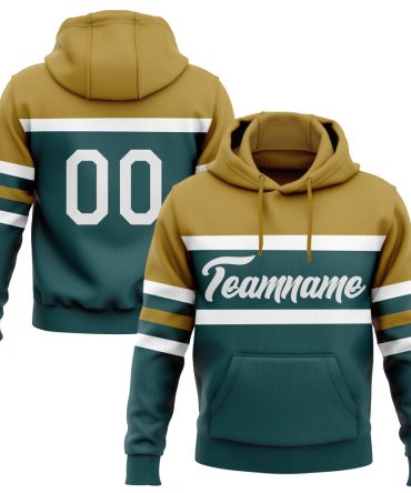 Custom Midnight Green White-Old Gold Line Sports Pullover Sweatshirt Hoodie, Gift For Football, Baseball, Hockey, Basketball, Softball & Rugby Fans