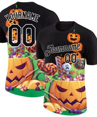 Custom Black White 3D Halloween Performance T-Shirt, For Football, Baseball, Hockey, Basketball, Softball & Rugby Fans