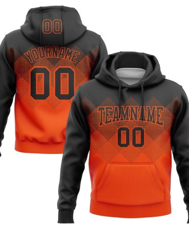 Custom Black Orange 3D Pattern Design Gradient Square Shape Sports Pullover Sweatshirt Hoodie, Gift For Football, Baseball, Hockey, Basketball, Softball & Rugby Fans