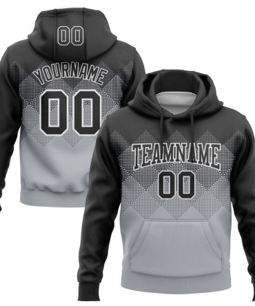Custom Black Gray-White 3D Pattern Design Gradient Square Shape Sports Pullover Sweatshirt Hoodie, Gift For Football, Baseball, Hockey, Basketball, Softball & Rugby Fans