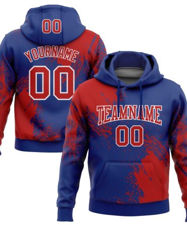 Custom Royal Red-White 3D Pattern Design Abstract Brush Stroke Sports Pullover Sweatshirt Hoodie, Gift For Football, Baseball, Hockey, Basketball, Softball & Rugby Fans