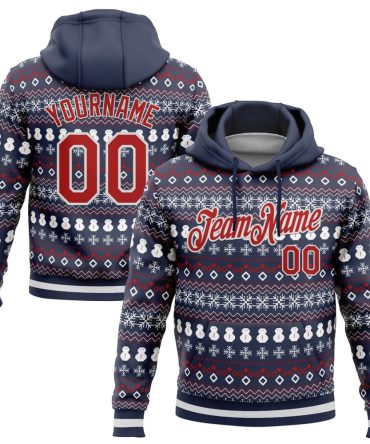 Custom Navy Red-White 3D Christmas Sports Pullover Sweatshirt Hoodie, Gift For Football, Baseball, Hockey, Basketball, Softball & Rugby Fans