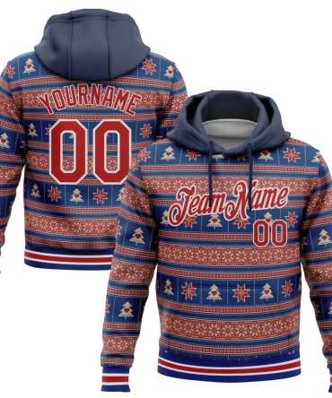 Custom Navy Red-White 3D Christmas Sports Pullover Sweatshirt Hoodie, Gift For Football, Baseball, Hockey, Basketball, Softball & Rugby Fans