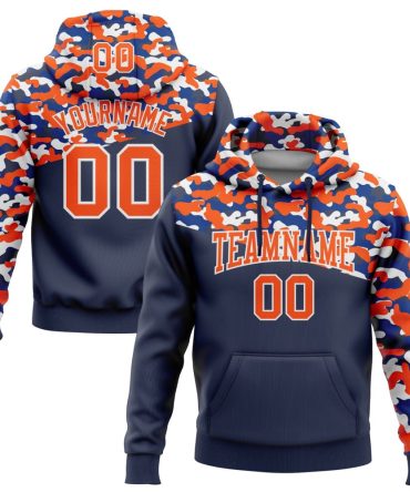 Custom Camo Orange Navy-Royal 3D Sports Pullover Sweatshirt Salute To Service Hoodie, Gift For Football, Baseball, Hockey, Basketball, Softball & Rugby Fans