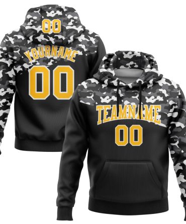 Custom Camo Gold Black-Steel Gray 3D Sports Pullover Sweatshirt Salute To Service Hoodie, Gift For Football, Baseball, Hockey, Basketball, Softball & Rugby Fans