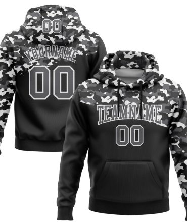 Custom Camo Steel Gray-Black 3D Sports Pullover Sweatshirt Salute To Service Hoodie, Gift For Football, Baseball, Hockey, Basketball, Softball & Rugby Fans